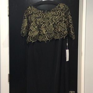 Gold lace detail black gown